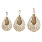 3PCS White Cotton Rope Boho Teardrop Hanging Fruit Baskets for Kitchen Handwoven Wall Planters Hooks Green Basket Decor Vegetable Storage Bag