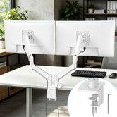 White Dual Monitor Arm Desk Mount 17-32” Gaming Computer Screens HD LED LCD TV Display Fully Adjustable 75x75/100x100mm VESA Holder Bracket 9KG Each