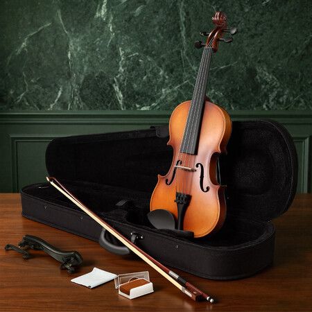 4/4 Full Size Acoustic Violin Kit for Beginner Student Teenagers Hard Case Bow Rosin Shoulder Rest Cleaning Cloth Traditional Wooden String Instrument