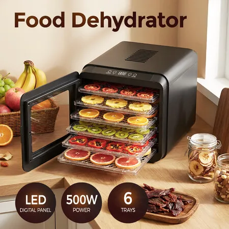 6 Tray Food Dehydrator 500W Digital Meat Dryer Machine Beef Jerky Maker for Fruit Vegetable Herb Dog Treats Snacks LED Timer Temperature Control Black
