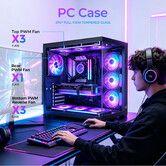 ATX Gaming PC Case Mid Tower Dual Chamber Computer Chassis Tempered Glass 7 ARGB PWM Cooler Fans High Airflow USB 360mm Radiator Cable Management