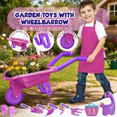 Kids Gardening Tool Toys Set with Wheelbarrow Watering Can Apron Gloves Childrens Outdoor Garden Playset Learning Sandpit Beach Play Gift