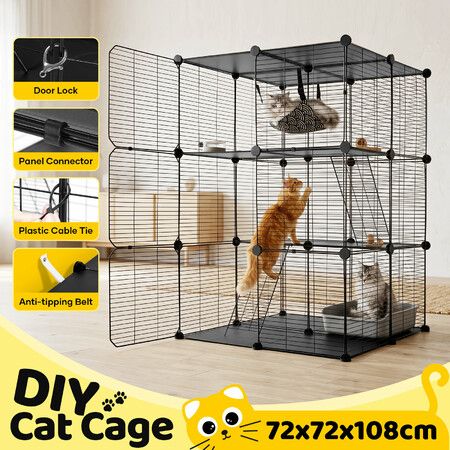 Large 3 Tier Cat Cage Playpen Enclosure Indoor Kitten Crate Pet House Metal Wire Kennel DIY Modular 2 Platforms Ramps Exercise Ferret Rabbit Puppy