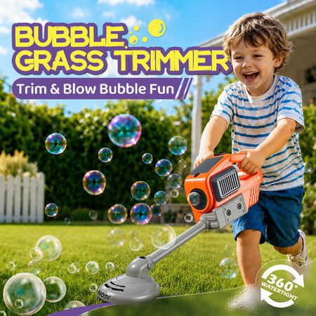 Kids Bubble Blower Trimmer Toy Automatic Battery Operated Blowing Maker Machine Toddlers Outdoor Pretend Gardening Play Set with Light Solution
