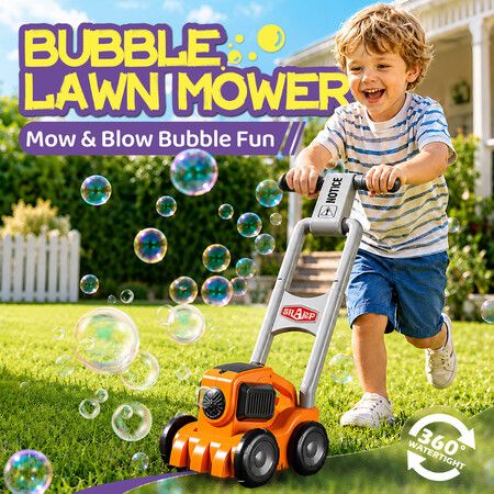 Kids Bubble Lawn Mower Machine Automatic Blower Maker Push Walking Toy Battery Powered Outdoor Summer Gardening Pretend Play Light Solution Bottles