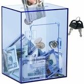 Clear Piggy Bank with Lock, Acrylic Piggy Bank for Kids Openable Reusable Money Saving Box with Key (Blue)