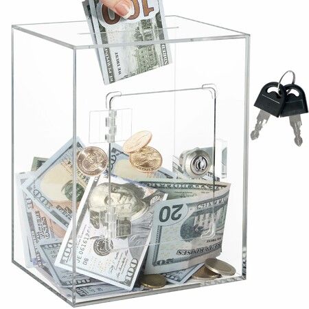 Clear Piggy Bank with Lock, Acrylic Piggy Bank for Kids Openable Reusable Money Saving Box with Key (Clear)