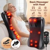 Electric Shiatsu Back Massager Heated Neck Shoulder Massage Cushion Deep Kneading Seat Pad with 3 Speeds Portable Home Office