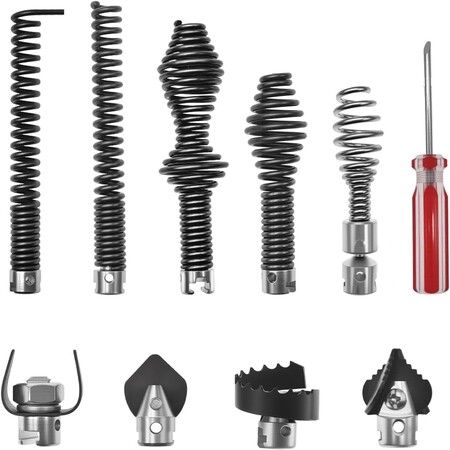 16mm Drain Snake Drill Attachment Set, Multi-Piece Sewer Cleaning Machine Combination Cutter Heads, Professional Plumbing Spring Pipe Clog Remover