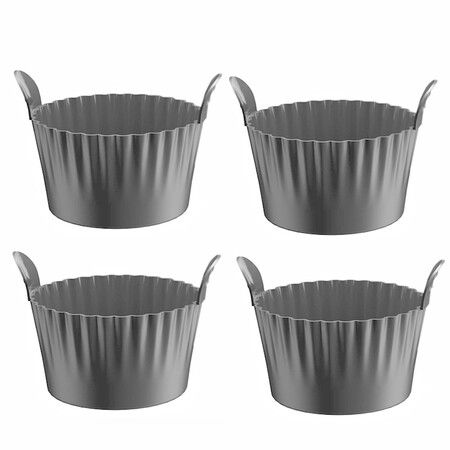 4Pcs Silicone Air Fryer Baking Cups, Non-Stick Round Egg Poacher Muffin Pods for Cake Tart Cupcake, Reusable Ramekins Cooking Mold Set Color Grey