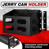 Universal Jerry Can Holder Steel Fuel Jug Petrol Water Container Carrier with Lock Chain Adjustable Mounting Plates for Caravan Camper Trailer Black
