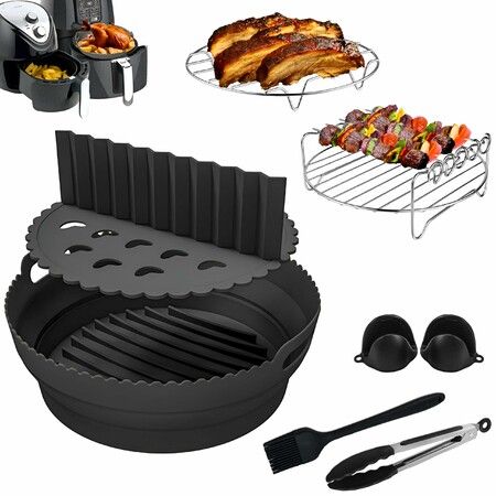 8Pcs Collapsible Silicone Air Fryer Liner Set,Reusable Round Baking Pot Mat,Fit Ninja AF100UK AF160UK 15-in-1 Multicooker,3.8L Plus,Black