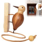 Handmade Wooden Self Adhesive Woodpecker Door Knocker,Woodpecker Doorbell, Vintage Bird Door Chime Stress Reliever Accessory for Room Door Home Decor