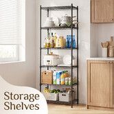6 Tier Storage Shelf Metal Wire Rack Shelving Unit with Wheels Adjustable Shelves Levelling Feet Mobile Freestanding Kitchen Pantry Garage Organiser