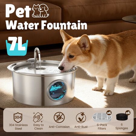 Auto Cat Water Fountain 7L Stainless Steel Electric LED Automatic Pet Dog Drinking Dispenser Drinker Waterer Bowl Filtration System Replacement Filter