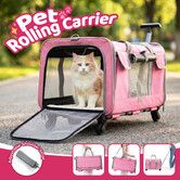 Rolling Pet Carrier Crate 4 Wheels Portable Foldable Dog Cat Travel Shoulder Hand Bag Soft Puppy Stroller Trolley 15kg Detachable Telescopic Handle
