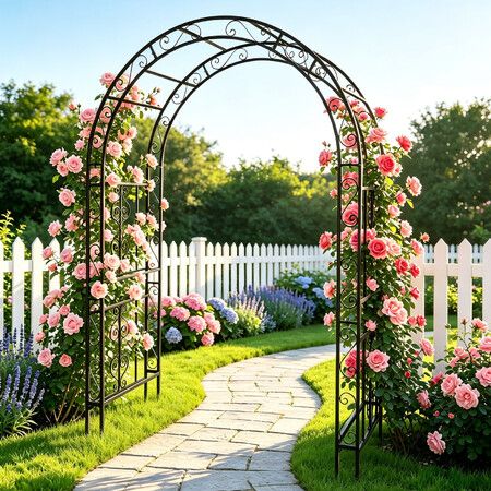 Garden Arch Trellis Wedding Arbor Climbing Plant Support Frame Outdoor Flower Vines Archway Yard Party Backdrop Decoration 134x58x213cm Black Metal