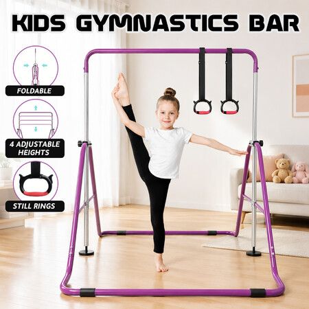 Kids Gymnastics Bar Training Climbing Frame Rings Playground Home Gym Workout Horizontal Sports Monkey Kip Height Adjustable Folding Equipment
