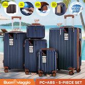 5 Piece Suitcases Travel Luggage Set Carry On Trolley Cabin Hard Shell Case Travelling Bags Hand Baggage Lightweight Rolling with TSA Lock Front Hook