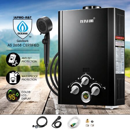 MAXKON 520L/Hr Instant Gas Hot Water Shower Heater Portable Outdoor LPG Tankless Camping Heating System Digital Control Display for Caravan RV