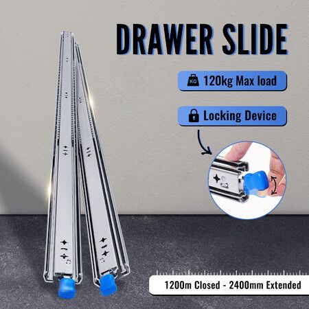 Heavy Duty Drawer Runners 120kg Locking Slides Ball Bearing Full Extension 1200-2400mm Rails for 4WD Ute Canopy Caravan Trailer RV Camper Truck Toolbox