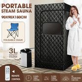 Portable Sauna Steam Tent Foldable Steamer Heating Full Body Spa Box Home Room Personal Slimming Skin with Chair Remote Control Indoor 90x90x180cm