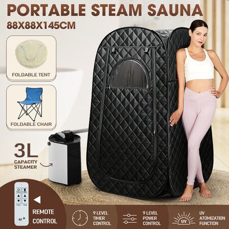 Sauna Steam Tent Foldable Steamer Personal Heating Full Body Home Spa Box Portable Room With Foldable Chair Remote Control Indoor 88x88x145cm