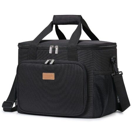 15L Large Crossbody Lunch Bag Insulated Lunch Box Cooler Cooling Tote With Insulated Layer for Picnic,Work,School,Travel Color Black