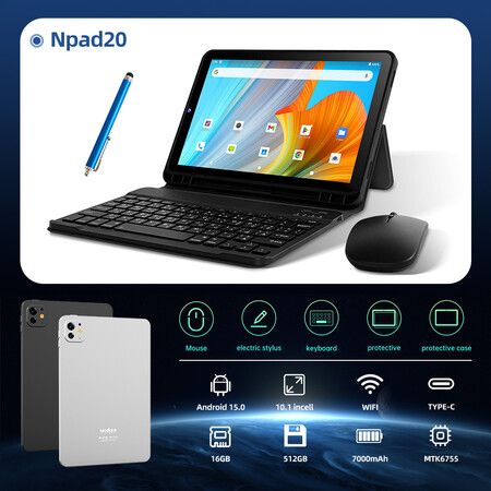 5G Dual SIM Phone Video Call Tablet 10.1 inch  16+512GB Android 15.0 7000mAh Battery 13MP Camera  with Keyboard Mouse, Stylus Pen Christmas Gift COL Black