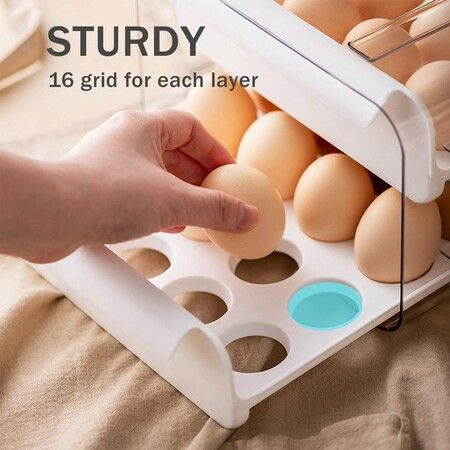 Large Capacity Egg Holder for Refrigerator Egg Storage Container Stackable Clear Plastic(White-2 Layer)