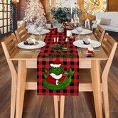 Grinch Buffalo Plaid Christmas Table Runner,Merry Christmas Winter Holiday Theme Table Decoration,Suitable for Indoor Home Party Decor 33*180cm