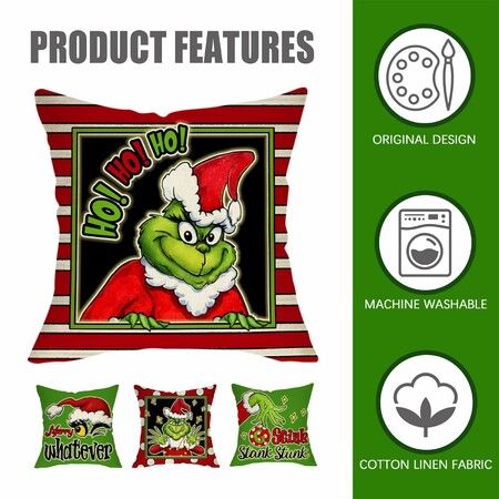 Christmas Decorative Throw Pillow Cover 18 x 18 Set of 4 Xmas Hat Winter Holiday Porch Patio Pillowcase Cushion Case Home Decor