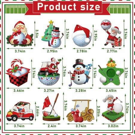 36 Pcs Golf Christmas Santa Claus Snowman Wood Decorative Hanging Ornaments with Rope Xmas Golf Cart Decorations