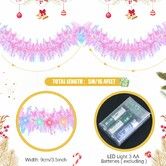5M Christmas Lighted Garland Tree Decoration Prelit Tinsel Battery Operated 53 LED Christmas Multicolor for Xmas Home(Pink)