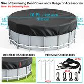Round Swimming Pool Cover Above Ground Stock Tank Protector with Accessories Waterproof Dustproof Hot Tub Cover(310 cm)
