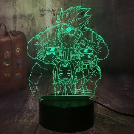 Anime Figure 3D Optical Illusion Night Light Hatake Kakashi Uzumaki Naruto Uchiha Sasuke Haruno Sakura 7 Colors Table Lamp Kid Boy Christmas New Year Gift Home Decor