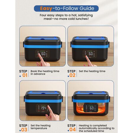 Cordless Electric Lunch Box,Rechargeable Self-Heating Food Warmer with 8000mAh Battery,1L Heated Lunch Box with Smart Reservation & Keep Warm