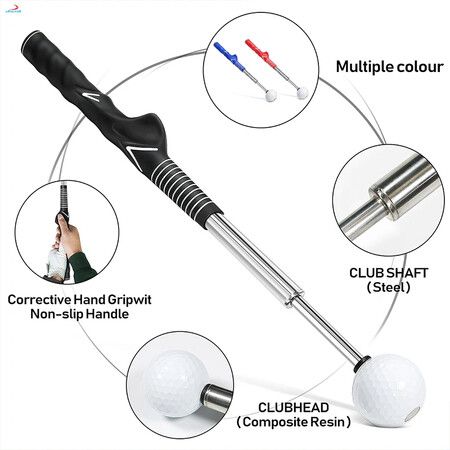 Golf Swing Trainer,Stretchable Swing Training Device With Sound-Emitting Swing Rod Aids With Ergonomic Grip Color Black