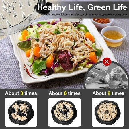 Chicken Shredder Large Chicken Breast Shredder Tool Twist with Brush&Fork,Visible Meat Shredder Machine,Anti-Slip Strip,Ergonomic Handle,BPA Free,Suitable for Pork Beef Chicken (Black)