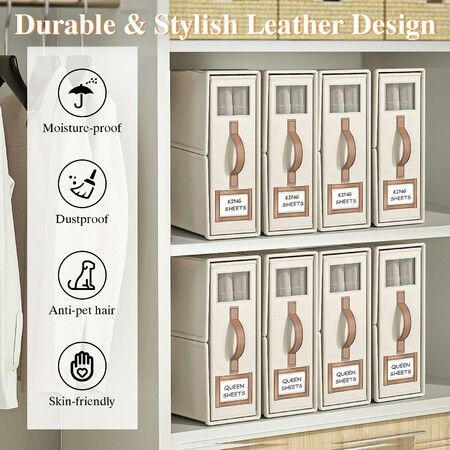 3 Pack Foldable Bed Sheets Set Organizers and Storage, Folding Bedding Storage Box for Bedsheets and Pillow Cube Closet Organizer-Beige