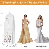 72 Inch Wedding Dress Garment Bag with 10 Inch Gusseted Dress Bags for Gowns Long 4 Pockets Dress Cover for Women,White