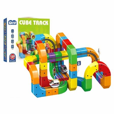 STEM Building Train Set Motorised Car Track Gravity Race Toy Montessori PRESCHOOL TOY Educational Blocks DIY Kids Gift 123 Pieces