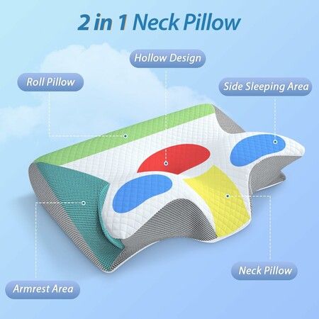 Cervical Neck Pillow for Pressure Relief, Ergonomic Memory Foam Pillow for Side Sleeper Contour Orthopedic Bed Pillow for Neck Support Grey
