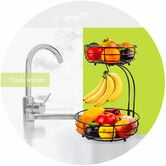 2-Tier Countertop Fruit Vegetables Basket Bowl Storage With Banana Hanger, Black