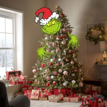 3PCS Grinchs Fence Peeker,Grinchmas Decor for Tree,Grinchs Tree Topper for Whoville Christmas Decorations