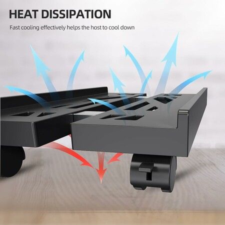 Adjustable Mobile CPU Stand, Ventilated Computer Tower Stand PC Tower Stand with 4 Caster Wheels Fits Most PC, Under Desk CPU Holder PC Floor Cart PC Riser for Gamers and Students, Black