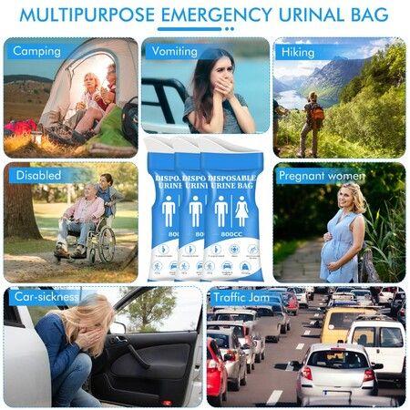 Disposable Urine Bag,12PCS Pee Bags for Travel for Women/Men,800ML Emergency Portable Urinal Bag and Vomit Bags,Unisex Urinal Bag