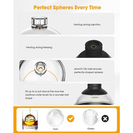 Set of 4 Large Round Ice Ball Maker Mold Silicone for Whiskey with 2 in 1 Funnel Lid, 2.4 Inch Big Sphere Ice Mold for Cocktails Bourbon, Easy Release, Perfectly Round Ice Cube Tray