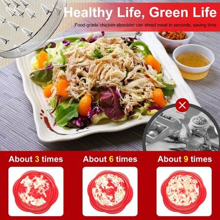 Chicken Shredder Large Chicken Breast Shredder Tool Twist with Brush&Fork,Visible Meat Shredder Machine,Anti-Slip Strip,Ergonomic Handle,BPA Free,Suitable for Pork Beef Chicken (Red)