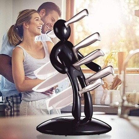 Unique Holder Premium Stabbing Stainless Steel Knife Set Men are jerks (Black)